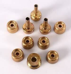 HANS AGNE JAKOBSSON. Ljusstakar, 10 st, mässing, 1900-tal.