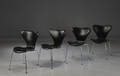 Arne Jacobsen. Fire stole model 3107 Syveren, sort læder 4