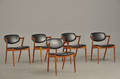 Kai kristiansen f. 1929 Sæt på fem stole af teak med sort skai 5