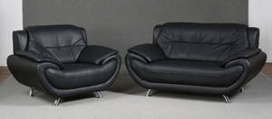 2-pers. sofa samt lænestol, sort læder, model Nice 2