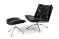 Tom Stepp for Fredericia Furniture. Prime time loungestol med skammel, sort læder. 2
