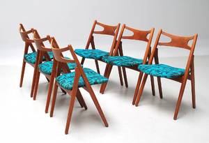 Hans J. Wegner 1914-2007. Sæt på seks savbukkestole i teak, model CH-29. 6