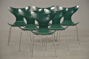 Arne Jacobsen 1902-1971 Sæt på seks stole model 3108, grøn 6