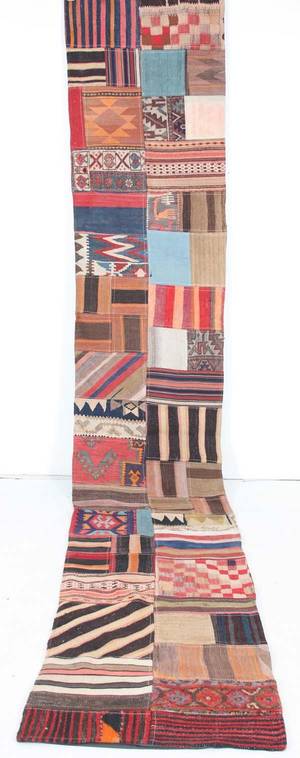 Orientmatta, flatvävd, Patchwork, 448x78 cm