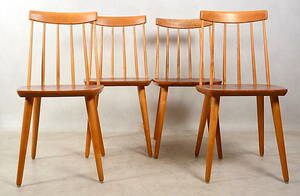 PINNSTOLAR 4 st, björk, 1900-talets mitt.