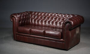 Chesterfield, 3-pers. sofa, brunt læder