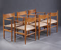 Hans J. Wegner. Sæt på seks armstole af massivt egetræ, model CH-37. 6 