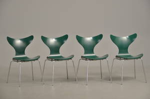 Arne Jacobsen 1902-1971 Sæt på fire stole model 3108, grøn 4