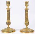 LJUSSTAKAR, 1 par, förgylld brons, Empire, 1800-tal.