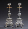 Par lysestager af tin og messing, ca. 1900