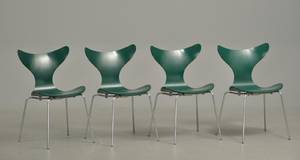 Arne Jacobsen 1902-1971 Sæt på fire stole model 3108, grøn 4