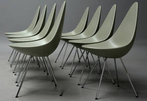 Arne Jacobsen. Sæt på otte stole, model 3110 - Dråben, Stone Grey 8 