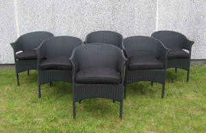 Havestole i sort polyrattan - Model Mia Mia - 6 stole