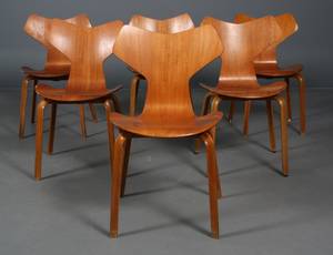 Arne Jacobsen Sæt på seks Grand Prix stole i teak 6