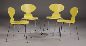 Arne Jacobsen 1902-1971. Sæt på fire limegrønne myrestole 4