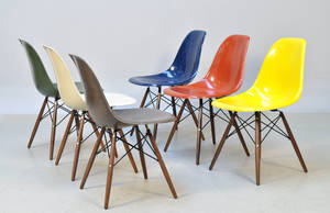 Charles Eames 1907 - 1978. Sæt på seks skalstole, multicolor, model DSW 6