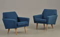 Par hvilestole betrukket med blå uld, 1960erne 2