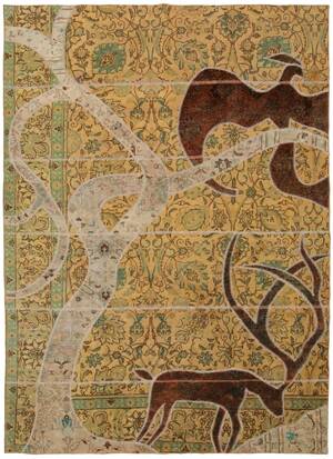 Figural Persisk Patchwork tæppe,308X208 cm.