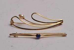 2 Vintagebrocher af 14 kt. guld