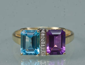 Topas-, ametyst- og diamantring