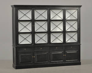 Stort vitrineskab, sort antikbemaling