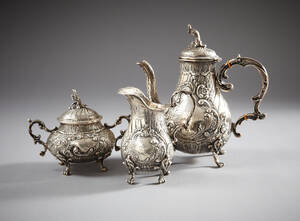 Kaffeservis i silver rokokostil