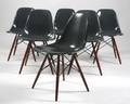 Charles Eames Sæt på seks skalstole, koksgrå, model DSW 6