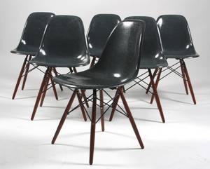Charles Eames Sæt på seks skalstole, koksgrå, model DSW 6
