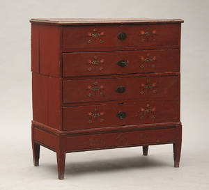 Almuemalet dragkiste af fyrretræ ca. 1800