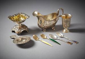 Gräddkanna tesil miniatyrskål kaffeskedar i silver