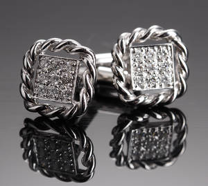 Par diamant manchetknapper af hvidguld, ca. 0.45 ct
