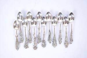 KAFFESKEDAR, 12 st, olika, silver, Svenska Floran.