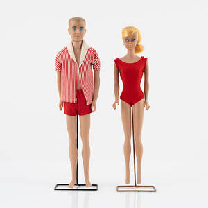 Barbie och Ken, dockor 2 st. samt kläder, vintage, Swirl Ponytail Blond Mattel 1964, Ken Mattel 196364.