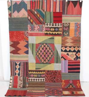 Orientmatta, flatvävd, Patchwork, 226x160 cm
