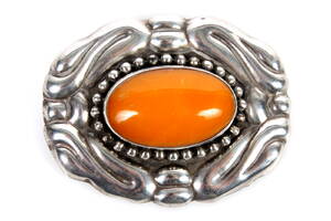 Dansk broche m rav, skønvirkestil, ca. år 1900