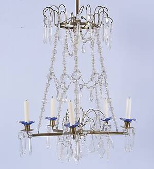 KRISTALLKRONA, mässing med prismor, 1900-tal.