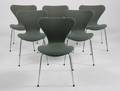 Arne Jacobsen 1902-1971 Sæt på seks stole,  model 3107 Syveren grøn uld 6