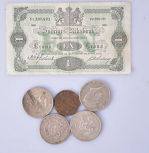 MYNT SAMT SEDLAR, 6 delar, 181900-tal.