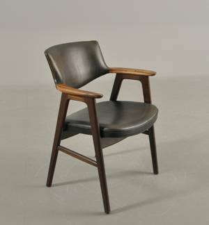 Erik Kirkegaard Armstol i palisander  sort læder , 1960erne