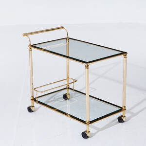 Serveringsvagn av mässing och glas