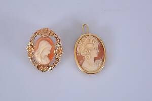 CAMÉHÄNGEBROSCH, 2st, 14k och 18k, total vikt ca 7,4 gr.