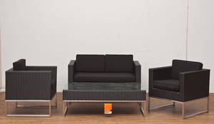 Sofasæt i sort  poly rattan med stel i stål, 4 dele.