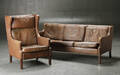 Tre-pers. sofa samt øreklapstol, læder, dansk møbelproducent 2