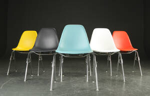 Charles Eames. Sæt på seks skalstole, model DSS 6  