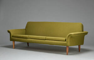 Møbelproducent. Sofa, grønt uld og teak, 1960erne