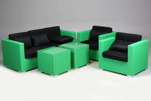 Havemøbler. Loungemøblement, sofa, Grøn polyrattan 5
