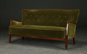 Tre-pers. sofa, velour og bejdset bøg, 1950erne