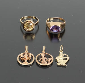 Vintage ringe samt vedhæng, 8- og 14 kt guld 5