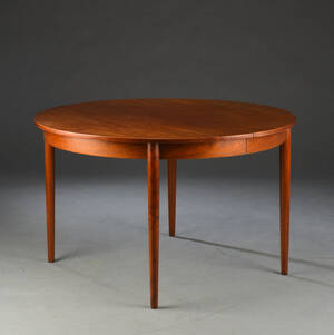 Cirkulært spisebord af teak med to tillægsplader 3