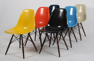 Charles Eames Sæt på seks skalstole, multifarvede 6